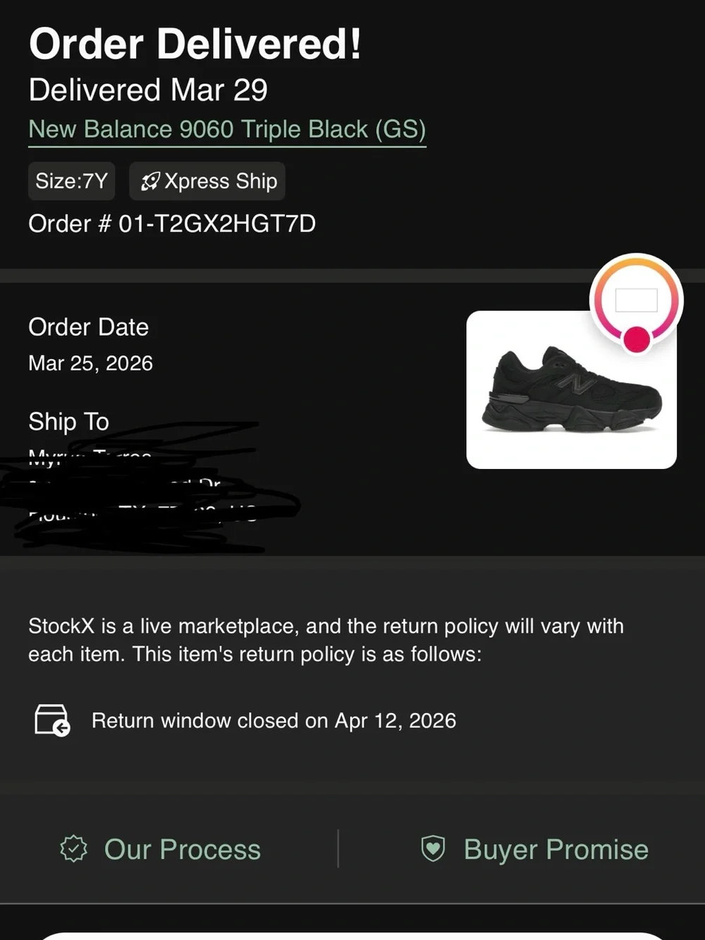 New Balance 9060 triple black size 7y